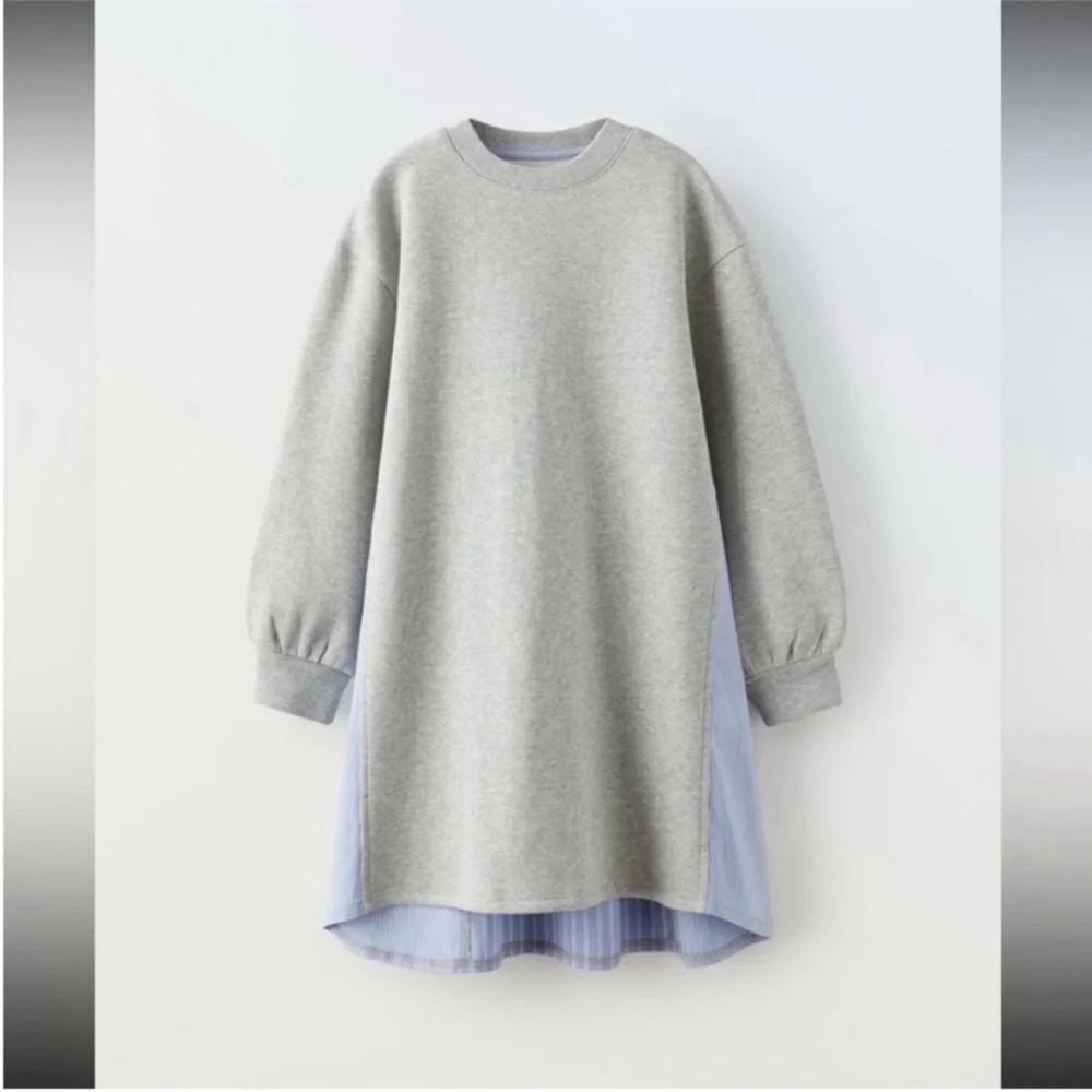 Zara kids, gray marl, CONTRASTING STRIPED PLUSH DRESS, 8-9 years
